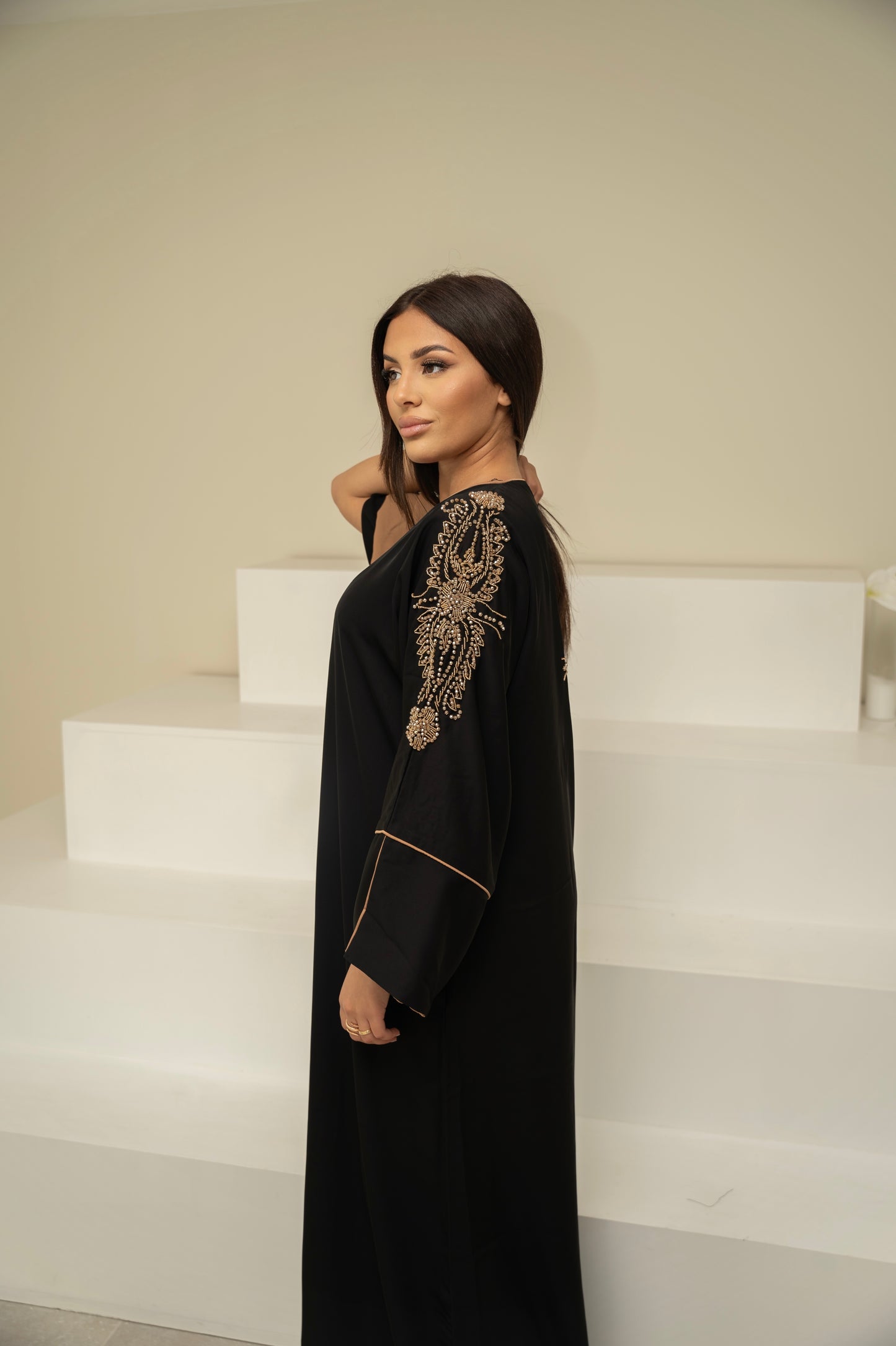 ABAYA TESNIM NOIR/MARRON