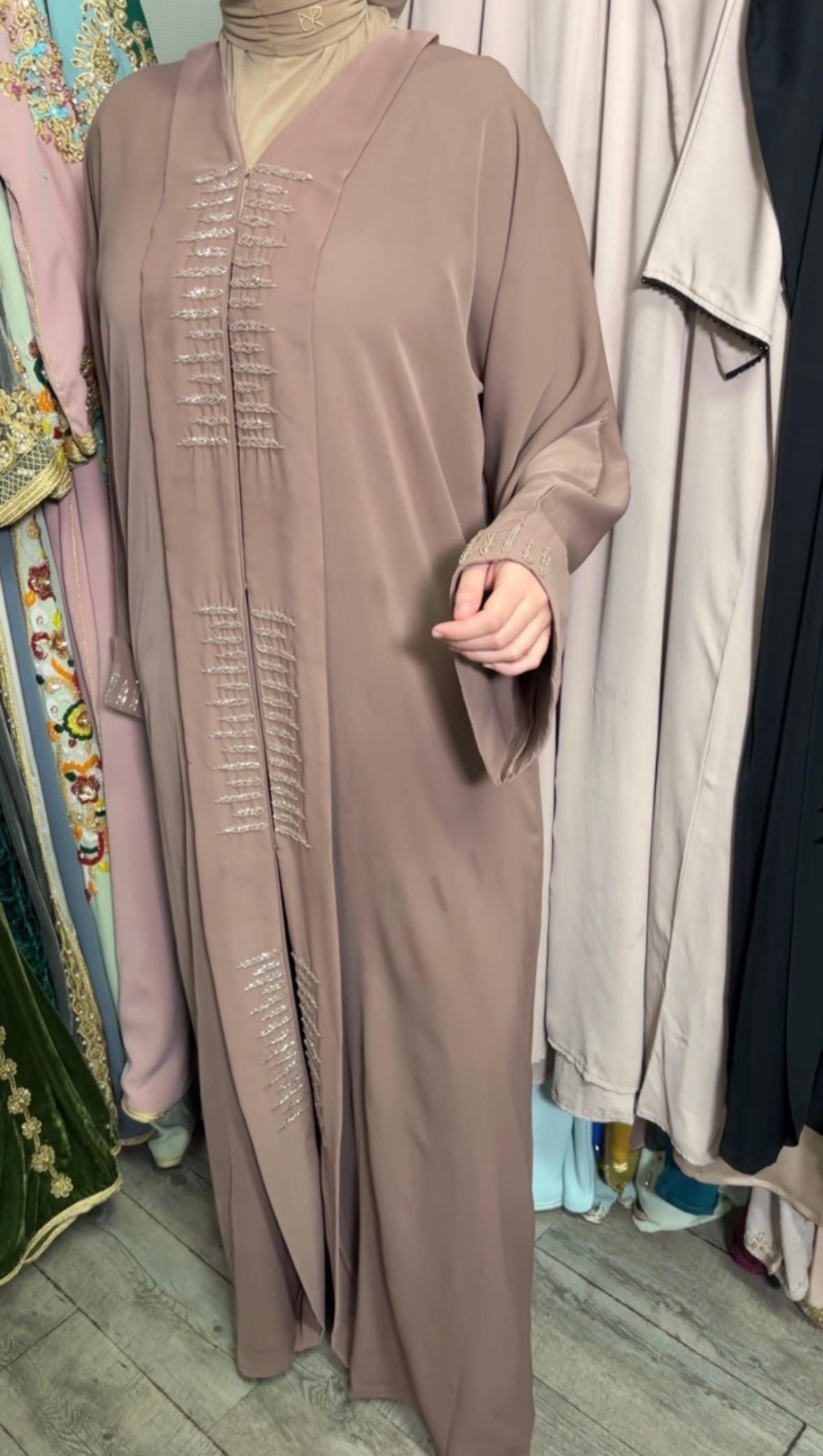 ABAYA STRASS TAUPE ROSÉ