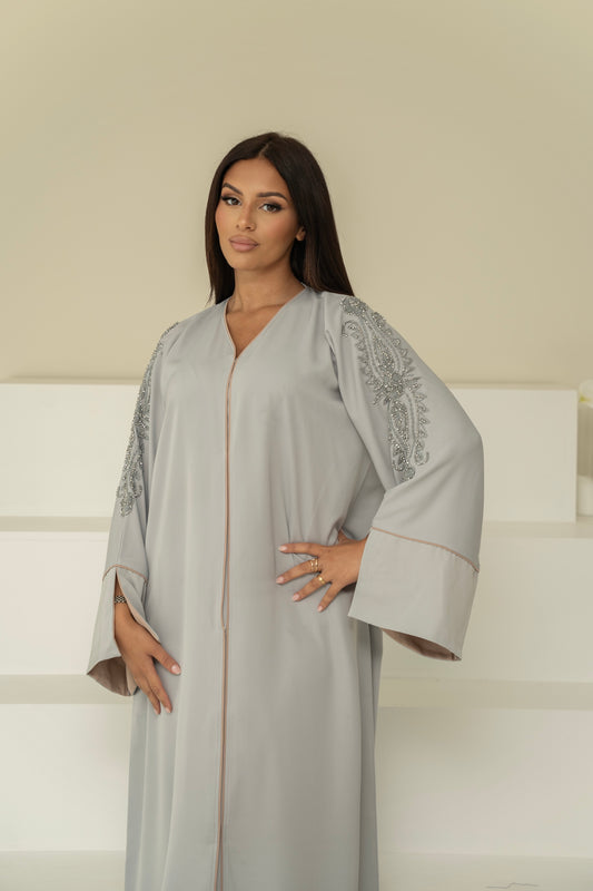 ABAYA TESNIM GRIS CLAIR/BEIGE