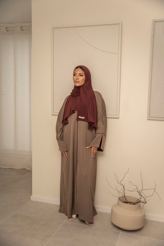 ABAYA TESNIM TAUPE/BURGUNDY