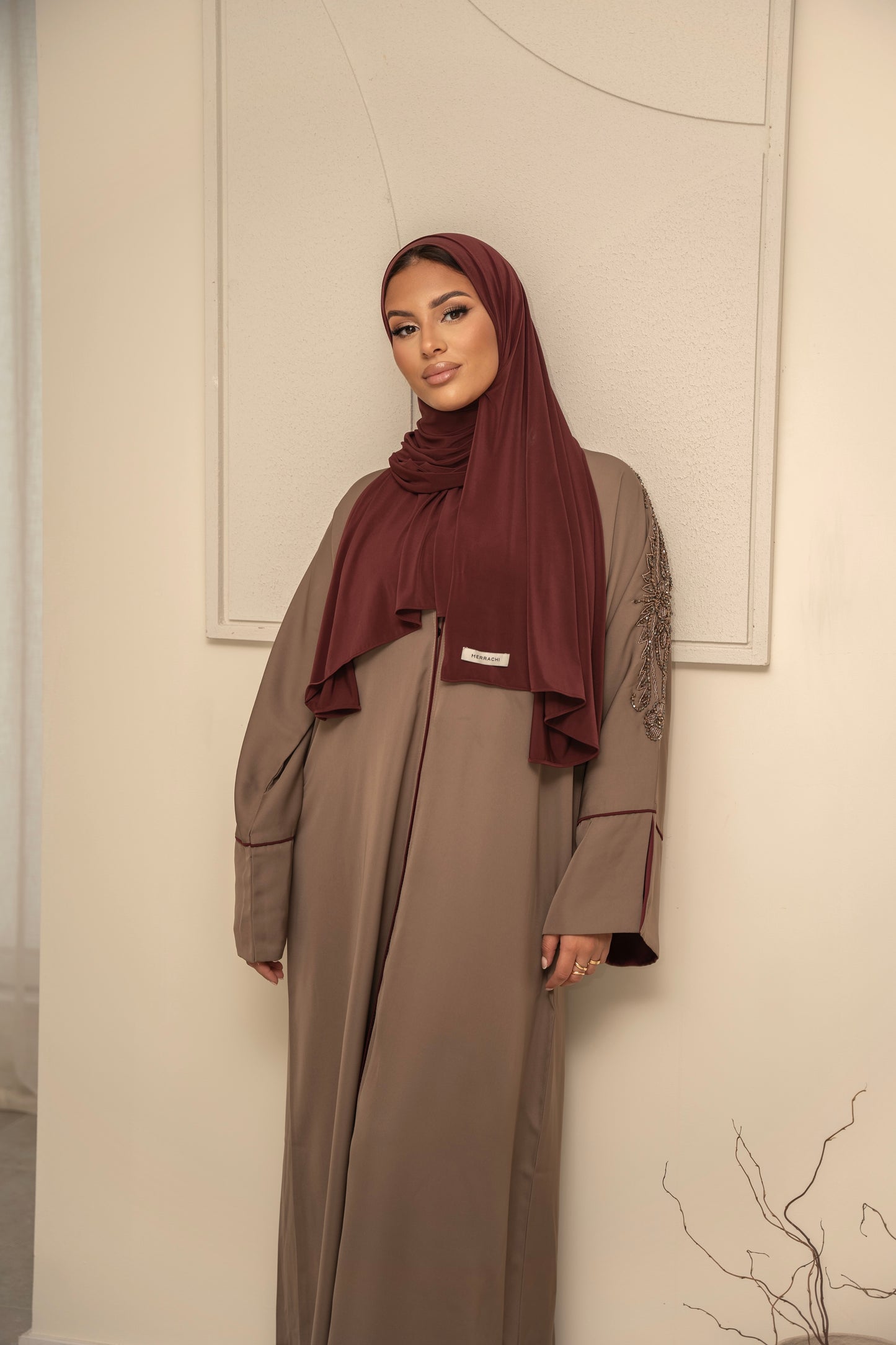 ABAYA TESNIM TAUPE/BURGUNDY