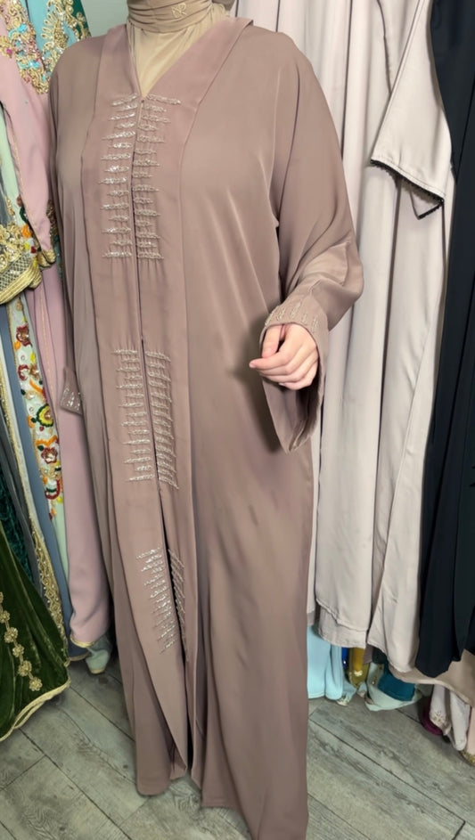 ABAYA STRASS TAUPE ROSÉ